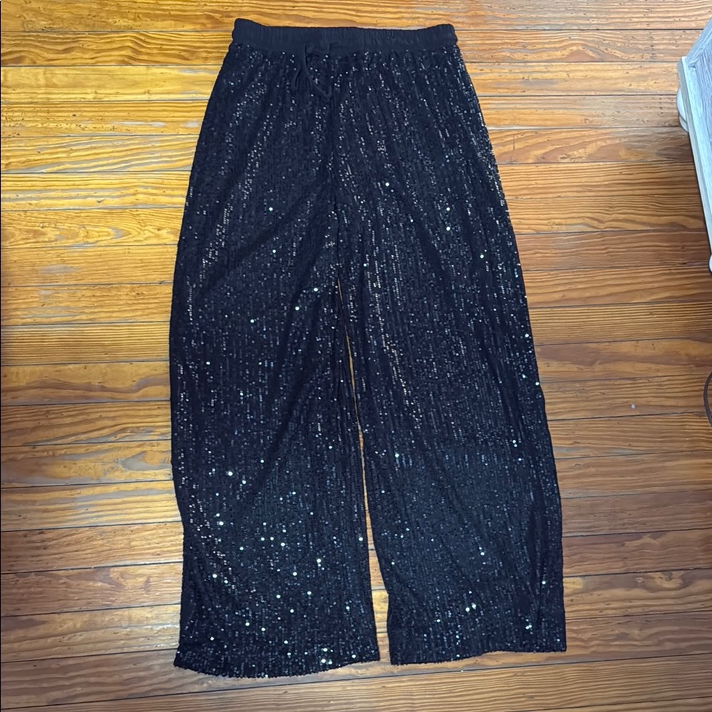 Black Sequin Wide-Leg Pants